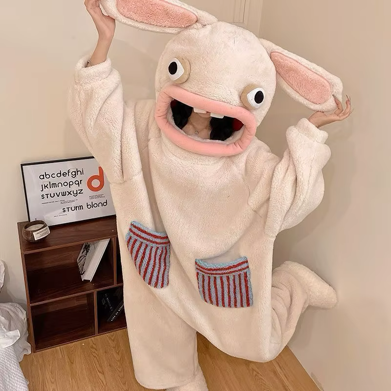 Onzis bunny onesie worn with the hood up