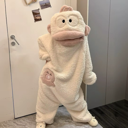 Onzis cream monkey onesie worn indoors
