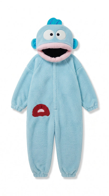 Onzis blue fish onesie — white background product shot